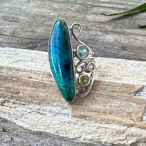 Jay King Sterling Silver Ring with Chrysocolla Blue Topaz and Peridot
